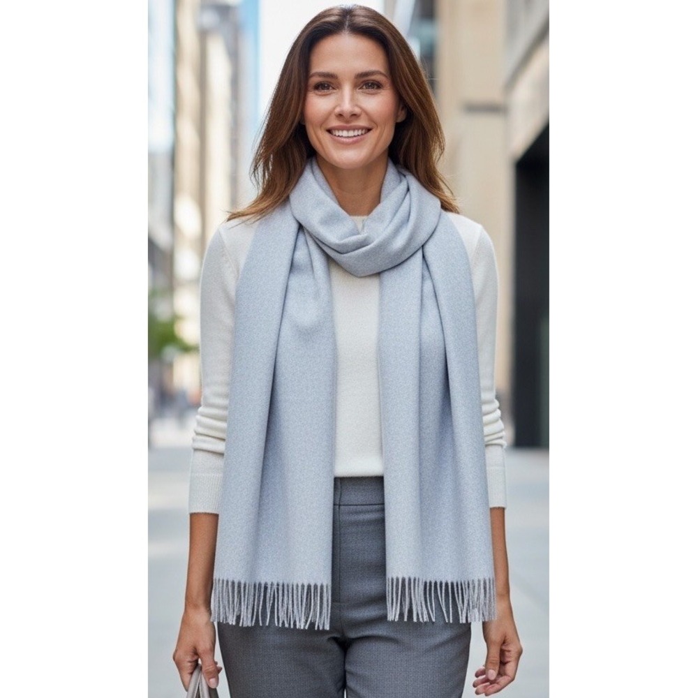 Portolano 100% Cashmere Women's Luxury Scarf Soft Baby Blue Color 11.5x66